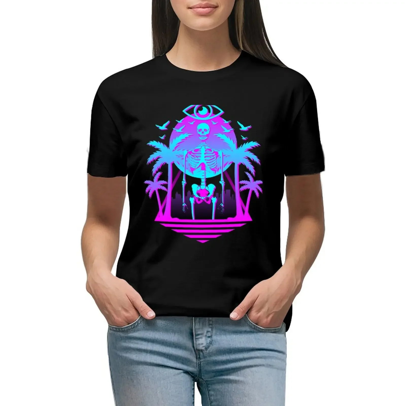 

Radical Retro 80's Skeleton T-Shirt new edition hippie clothes blanks aesthetic clothes summer blouses woman 2024