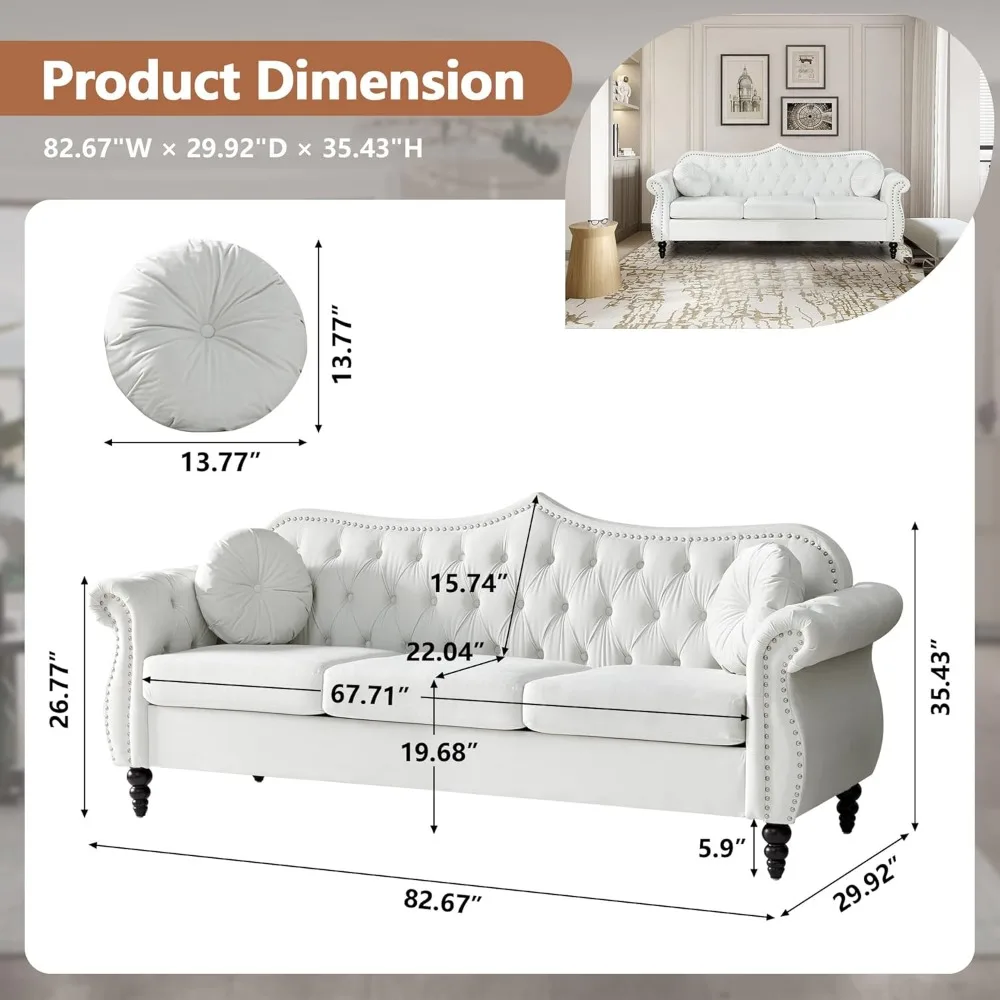 White Home Furniture Chesterfield Sofa Modern Sofas for Living Room Mid-Century Modern Velvet Upholstered Sofa Bed