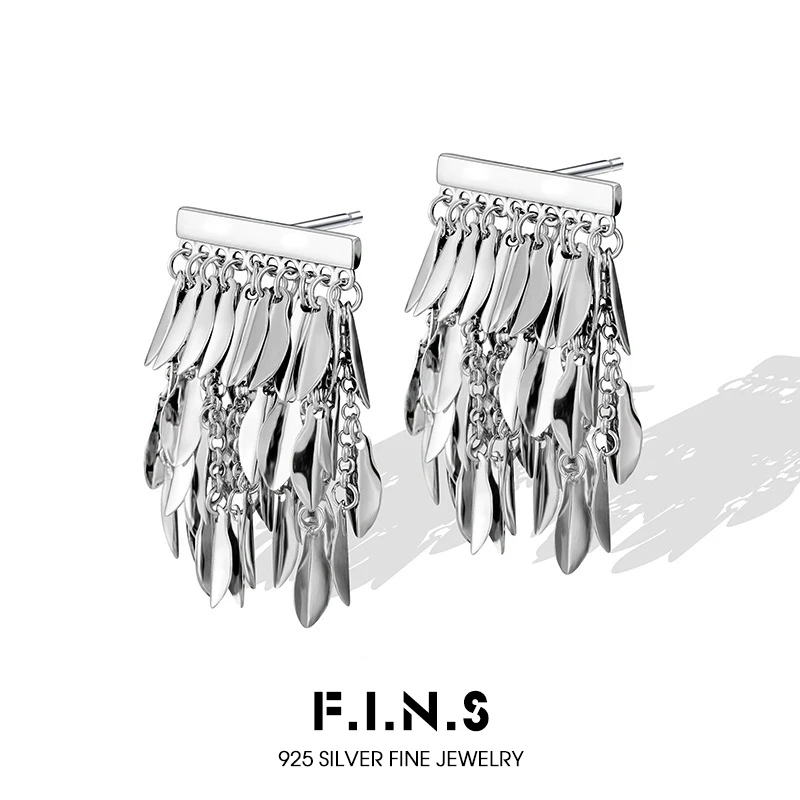 

F.I.N.S New Small Leaves 925 Sterling Silver Tassel Earrings Trend Fringe Piercing Statement Ear Studs Hypoallergenic Fine Jewel