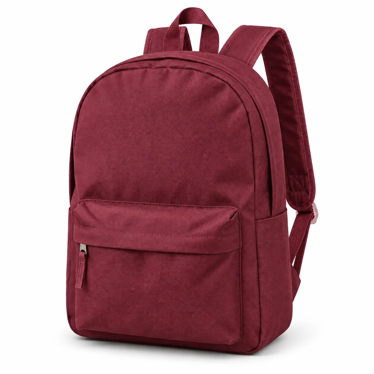 Burgundy Casual Backpack Lightweight Solid Color School Bag with Front Zipper Pocket Adjustable Straps for Women Men Travel Work