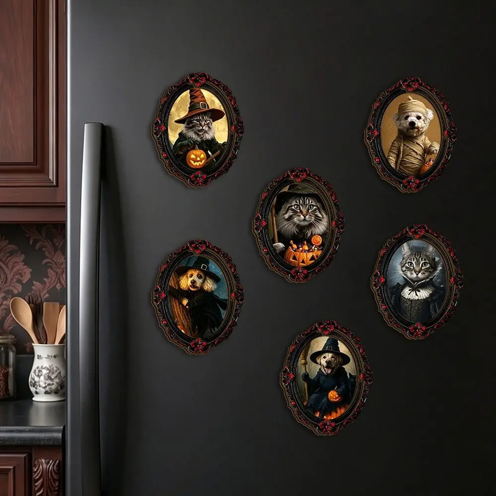 Oil Painting Style Fridge Magnets Retro Carved Frame Wear-Resistant Material Refrigerator Magnets Compact Lightweight