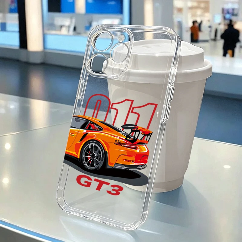 Cool Orange Racing Car Clear Phone Case for Samsung Galaxy S26 Plus S25 S24 Ultra A57 A37 A17 S23 S22 S21 FE A56 A16 A36 Cover