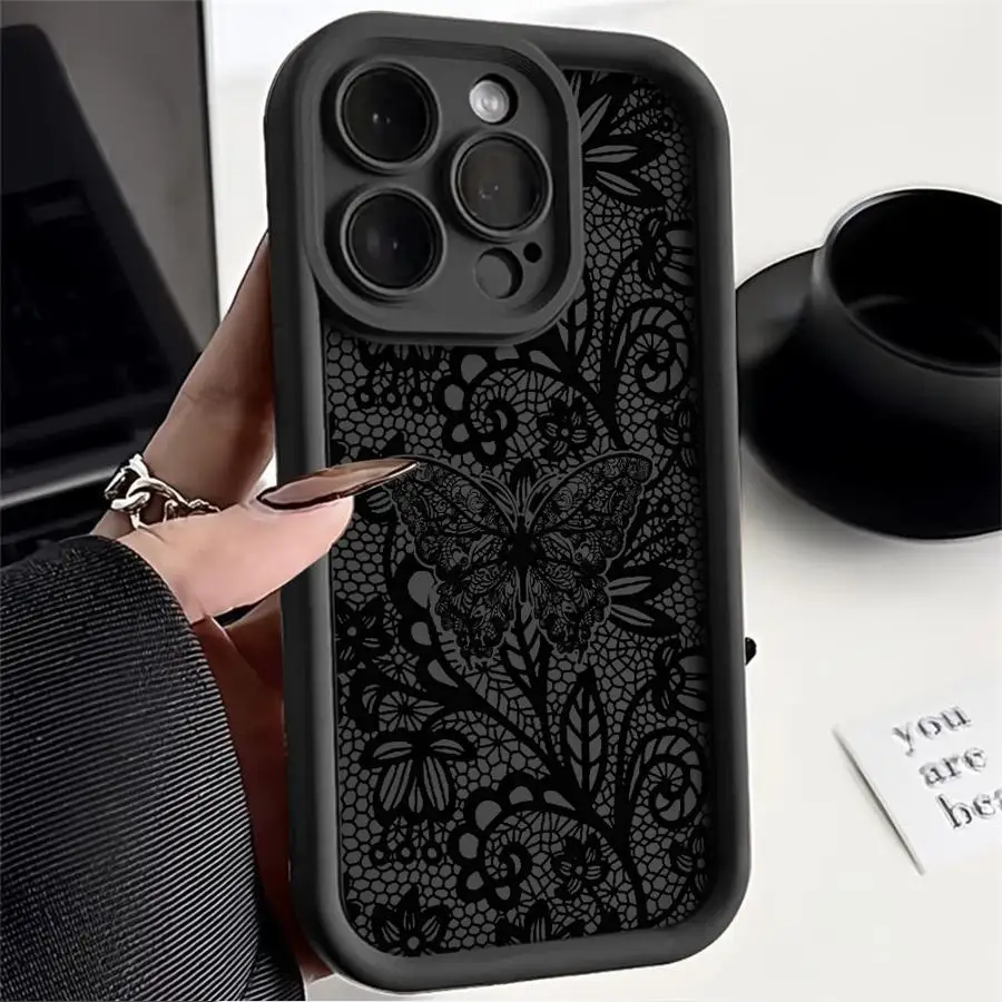 

Design Sense Black Lace Phone Cover Case for iPhone 17 Pro Max 12 Pro 15 Plus 16 Air 13 17e 11 14