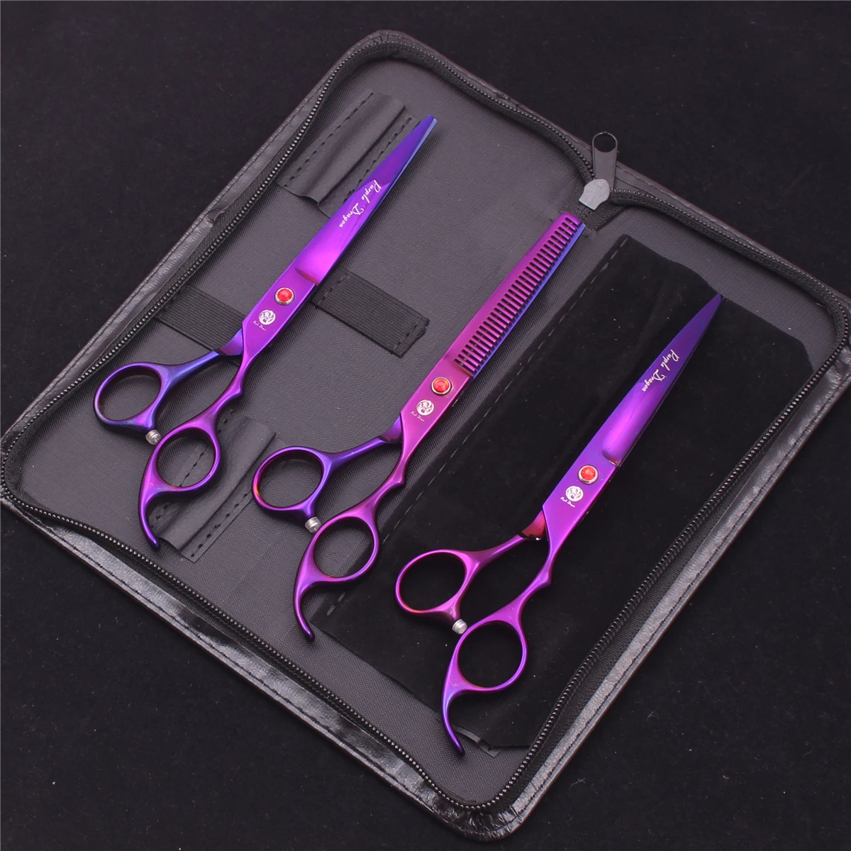 Purple Dragon Pet Schere 7'' Edelstahl Hundepflegeschere Kit Gerade Schere Effilierschere Chunker Gebogene Schere Z3003 – Detail 25