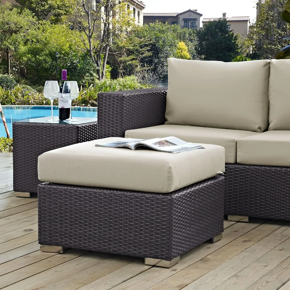 

Convene Wicker Rattan Outdoor Patio Square Ottoman in Espresso Beige