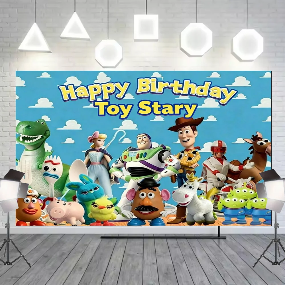 

Disney Toy Story Buzz Lightyear And Woody Birthday Photography Prop Backdrop Supplies Children Gift Party Decorations Background