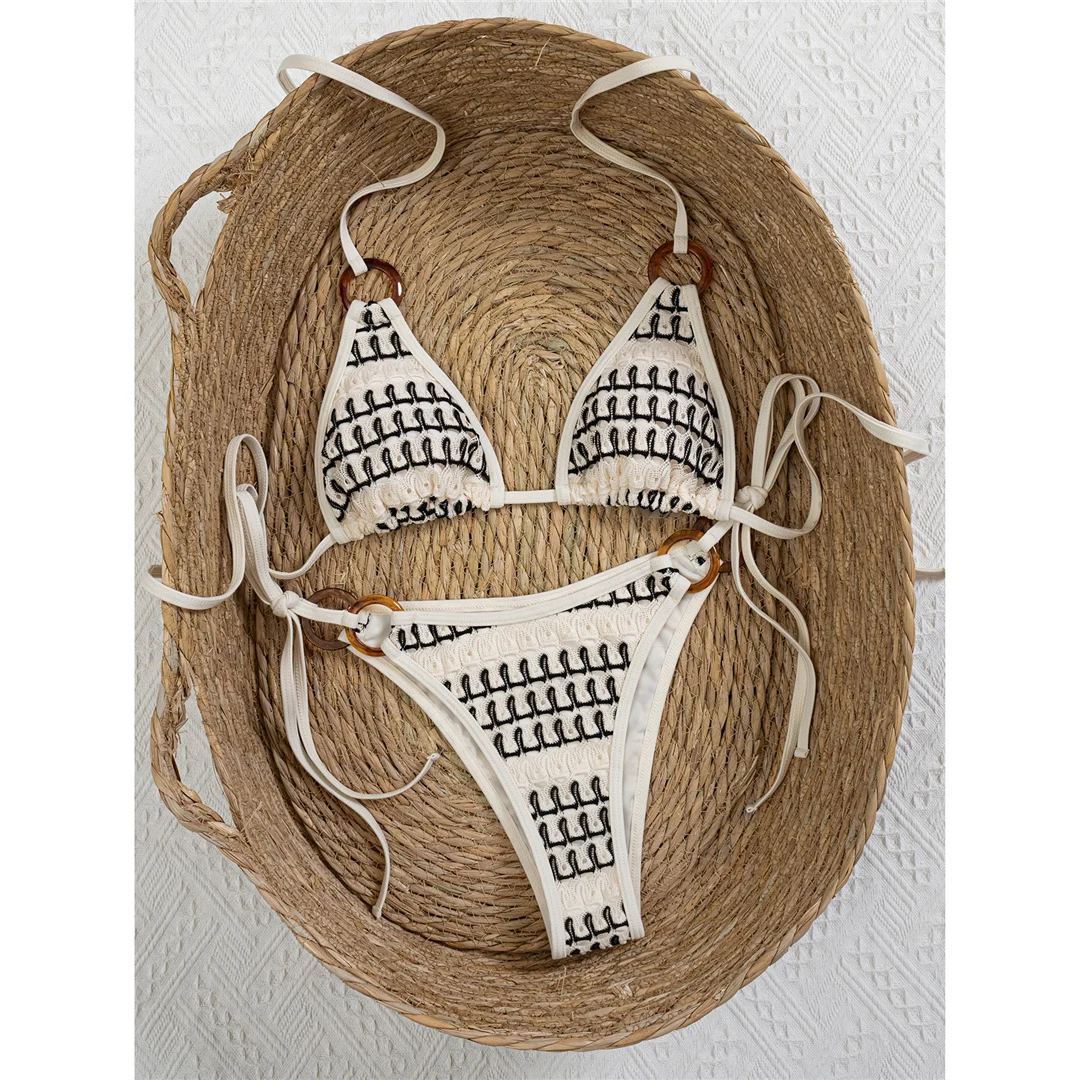 Zweiteiliges Bikini-Set mit hohem Beinausschnitt, Riemchen-Badeanzug, bedruckter Neckholder-Bikini, Damen-Badeanzug, Damen-Bademode V8384 – Detail 5
