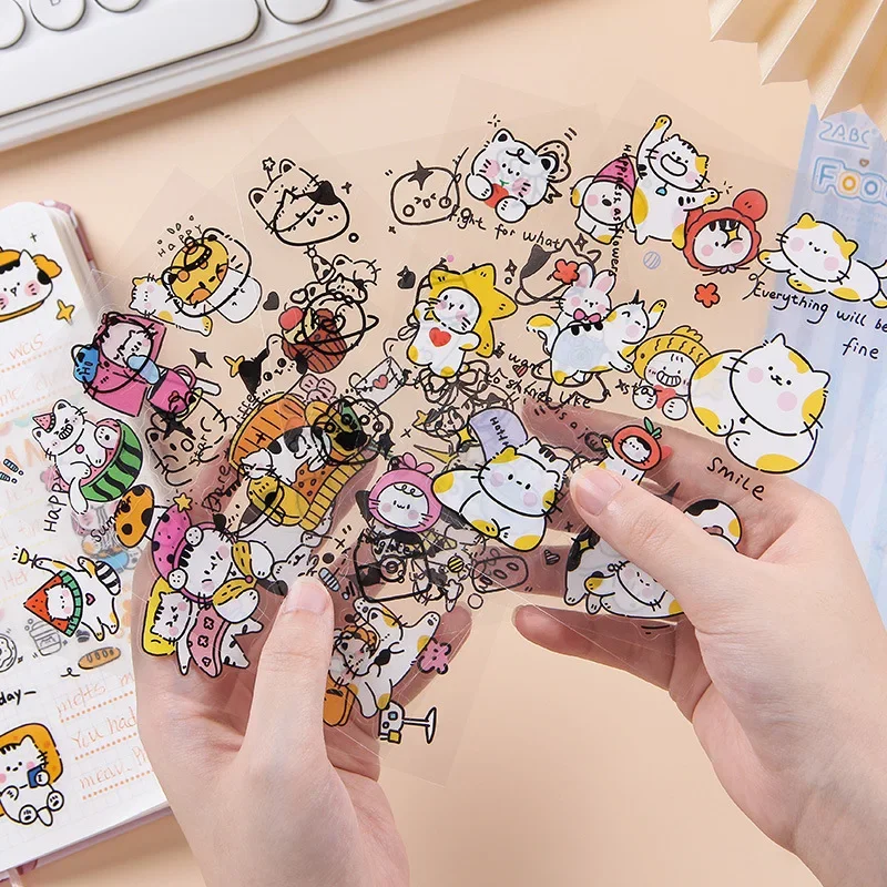 6 sheets Ins Cute Cartoon Sticker Kawaii Kitten Pet Stickers Simple Cartoon Journal DIY Notebook Goo Card Decorative Stickers