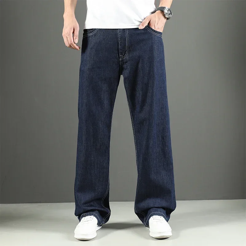 

Plus Size 44 46 48 Summer Thin Jeans Men's Baggy Wide-leg Pants 100% Cotton Comfortable Classic Straight Casual Denim Trousers