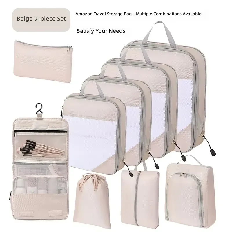 9pcs Travel Compression Storage Bags Waterproof Oxford Cloth Organizer Set for Clothes Toiletries Portable Luggage Packing
