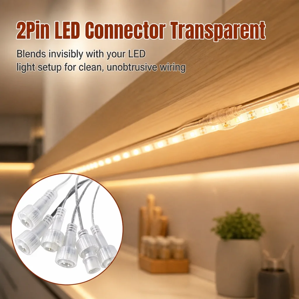 Transparent 2Pin LED Connector with 25cm Wire for Solar String Lights 1A 0.25 Square IP65 Outdoor Wire Plug for Christmas Fairy