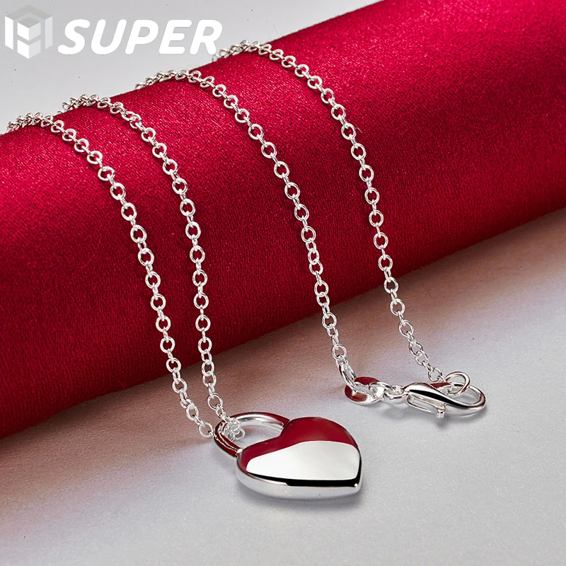 925 Sterling Silver Square/Heart Lock Pendant Necklace With Original Logo 16-30 inch Chain For Women Wedding Engagement