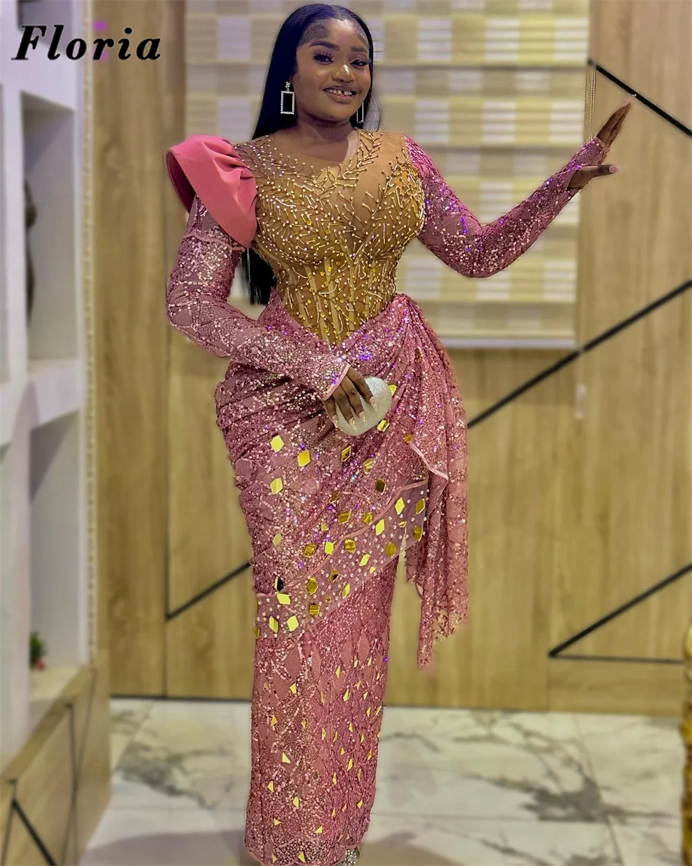 Aso Ebi Pink Beaded… - image