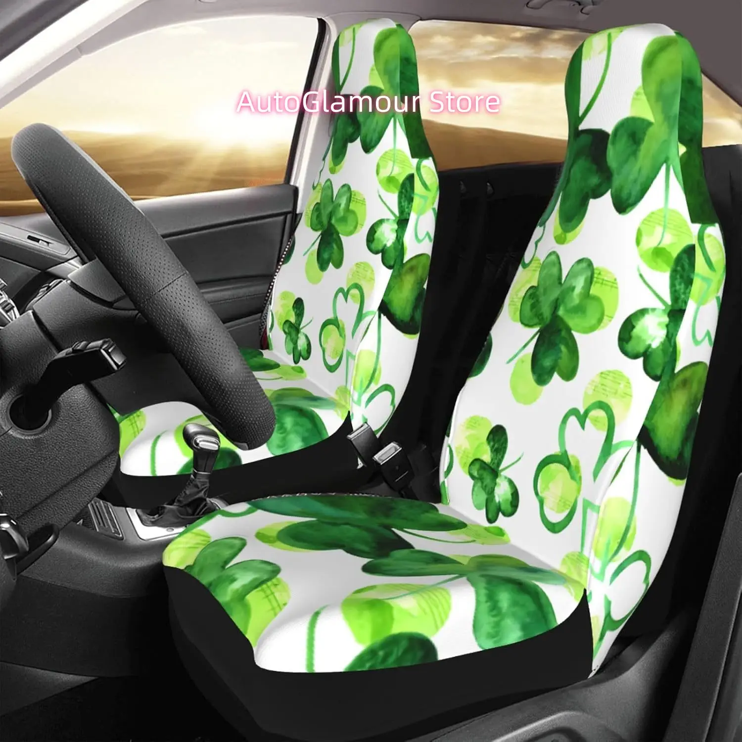 St Patrick Clover Green Car Seat Covers - 2pcs Front Seat Covers Airbag Compatible, Universal Fit for Most Vehicle Car Seat Prot