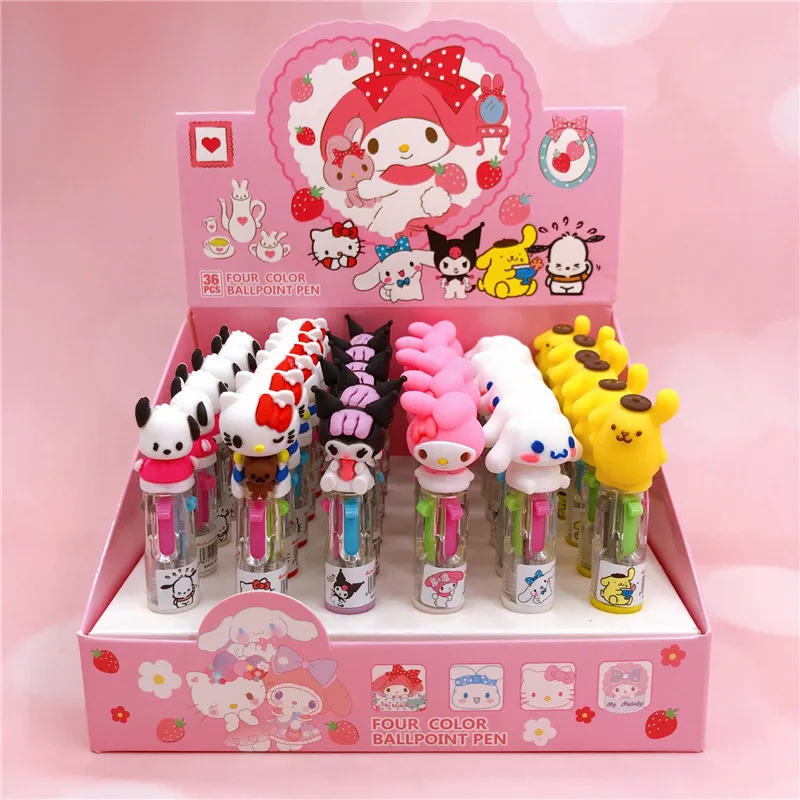 

36pcs Cartoon Cute Sanrio Hello Kitty Melody Kuromi Doll 4-color Pen Student Writing Stationery Stationery Supplies