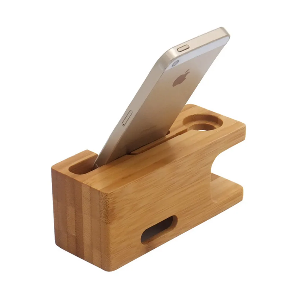 Wooden Charging Dock Station Bamboo Charger Stand Base Mobile Phone Holder Stand For image 3