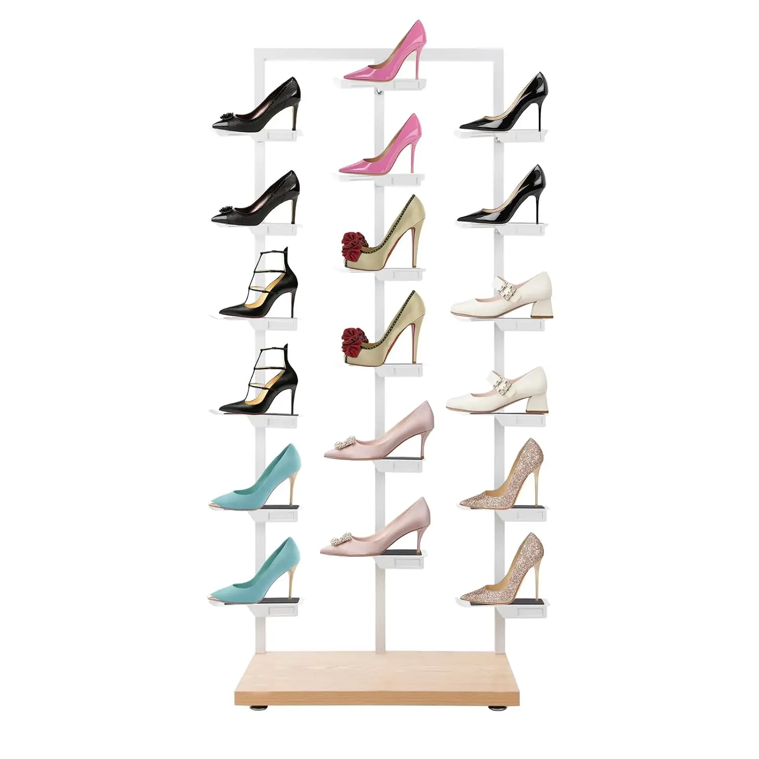 Commercial Shoe Rack Display Stand Free Standing Organizer Shelf for Retail Boutique Home Store, Wood, Customized