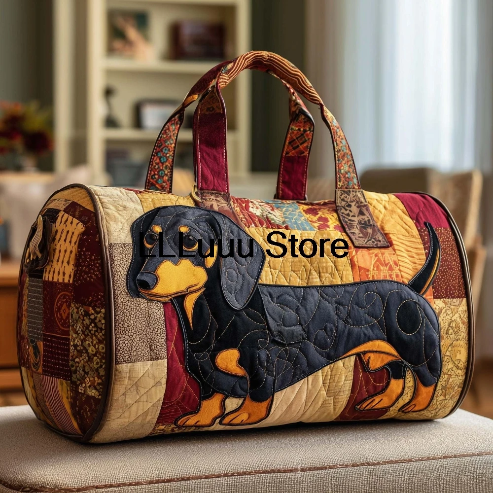 Quilted Dog Travel Bags Artistic Pet Dog Lovers Durable Weekend Gym Yoga Unique Dachshund Corgi French Bulldog Design