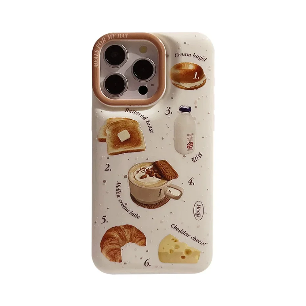 Toast bread coffee cappuccino Illustration Phone Case For iPhone 16 15 14 13 12 Pro Max Xr 15 14 16 Plus Case Cute cartoon Cover