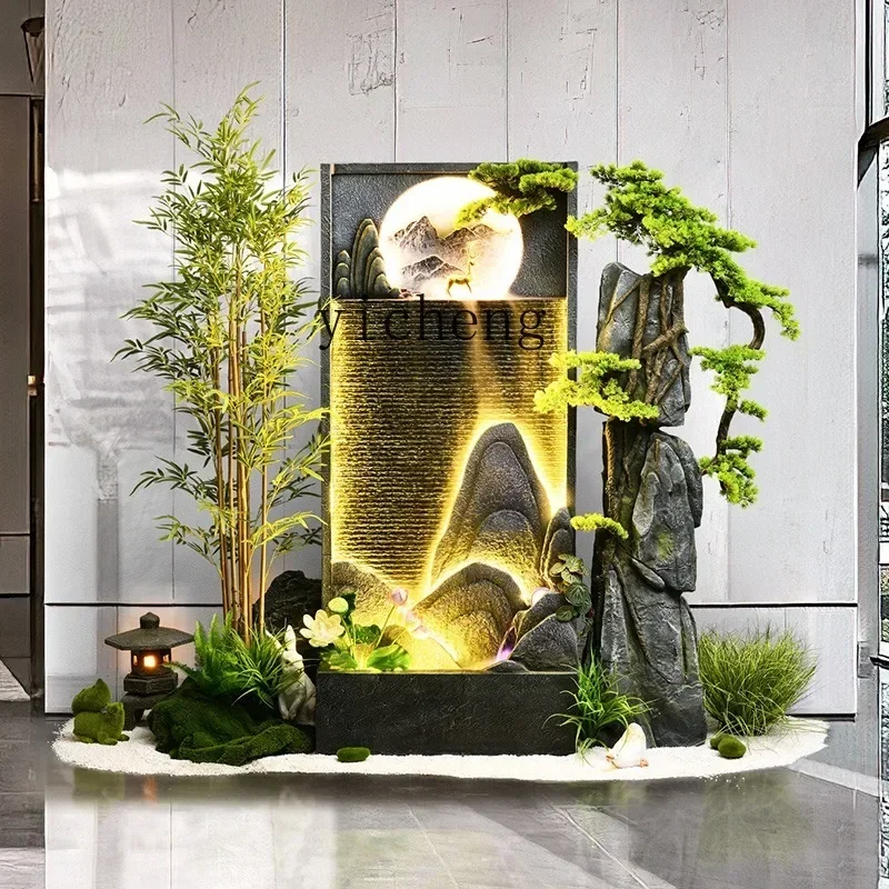 flowing water ornament  screen decorative landscape automatic circulation water landing simulation green plant landscaping