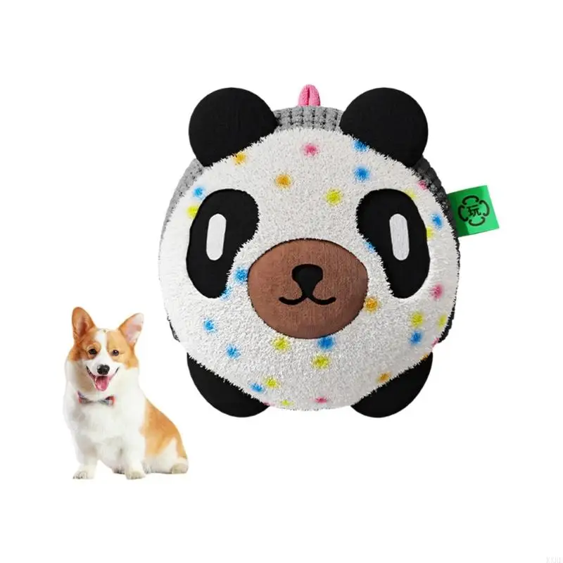 Vibrating Dog Toy Rechargeable Teaser for Pet Cats Dogs Interactive Plush Panda Ball with Bounce and Sound Effect KXRE