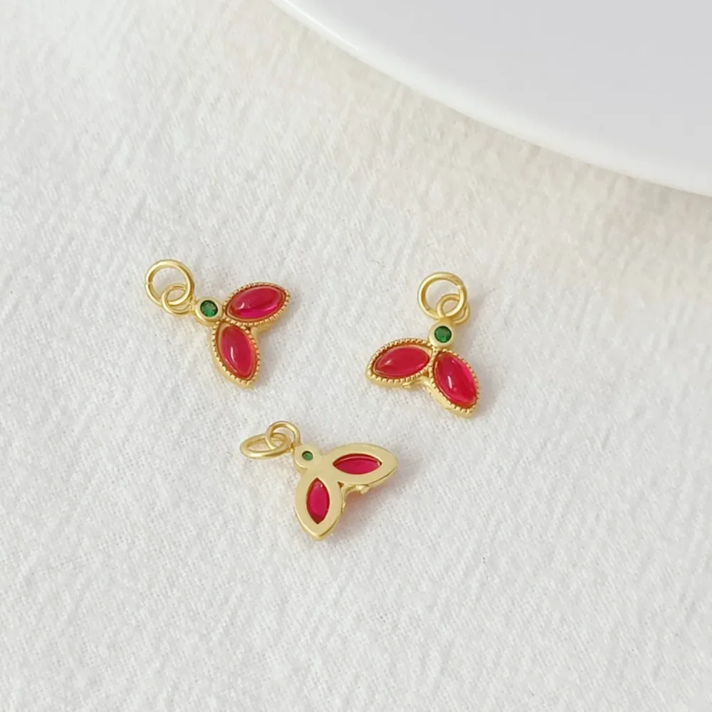 النمط القديم الذهب ملحق الزركونيوم أرنب رئيس الورقة الخضراء ورقة حمراء القرع قلادة النفط يقطر قلادة الهبوط الآمنة DIY بها بنفسك #6