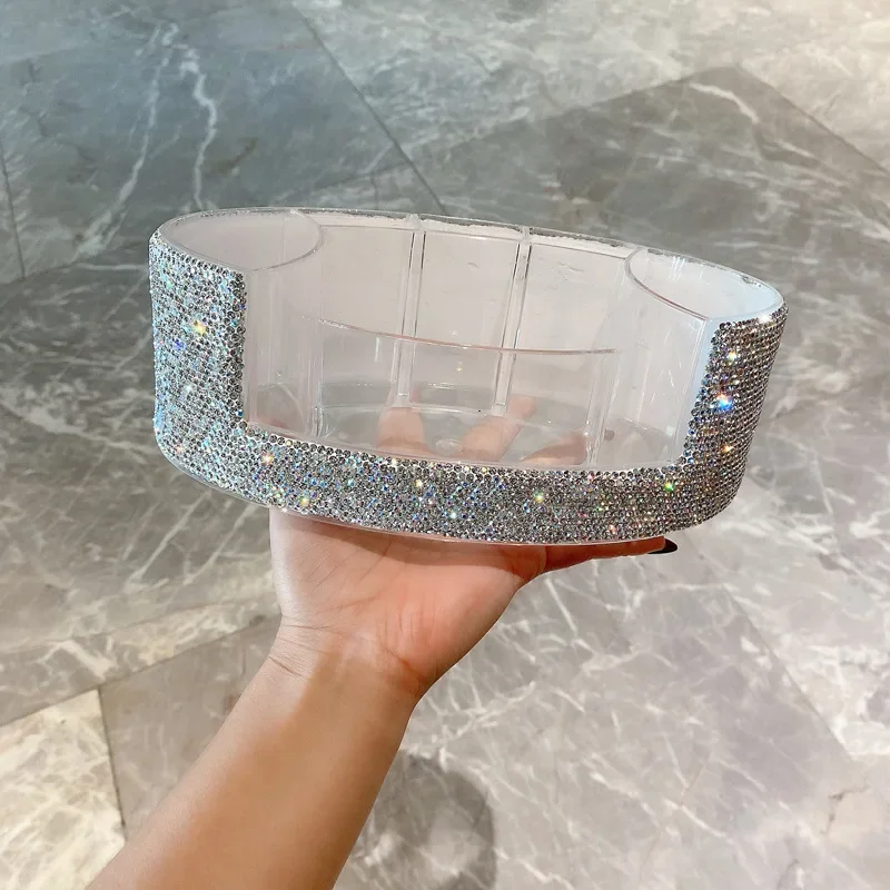 Bling Diamond Cosmetics Storage Container TV Remote Holder Desktop Storage Box Makeup Brush Desk Stationery Sundries Organizer