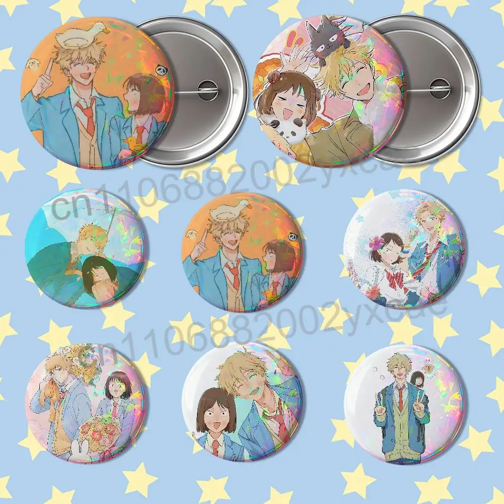 Golden haired youth Skip and Loafer Laser reflective round badges pins bag clothing decorations collectibles gifts for friends