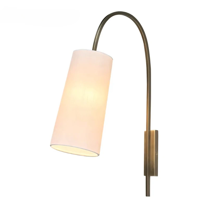 Vintage coffee shop living room bedside wall lamp modern wrought iron curved arm linen lampshade entrance bedside wall lamp lamp