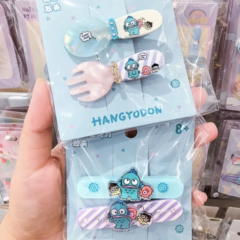 Pinza para el pelo Kawaii Sanrio Hangyodon, serie acrílica bonita, decoración para sombreros de niña, regalo de cumpleaños para Festival de Anime dulce, 2 uds.