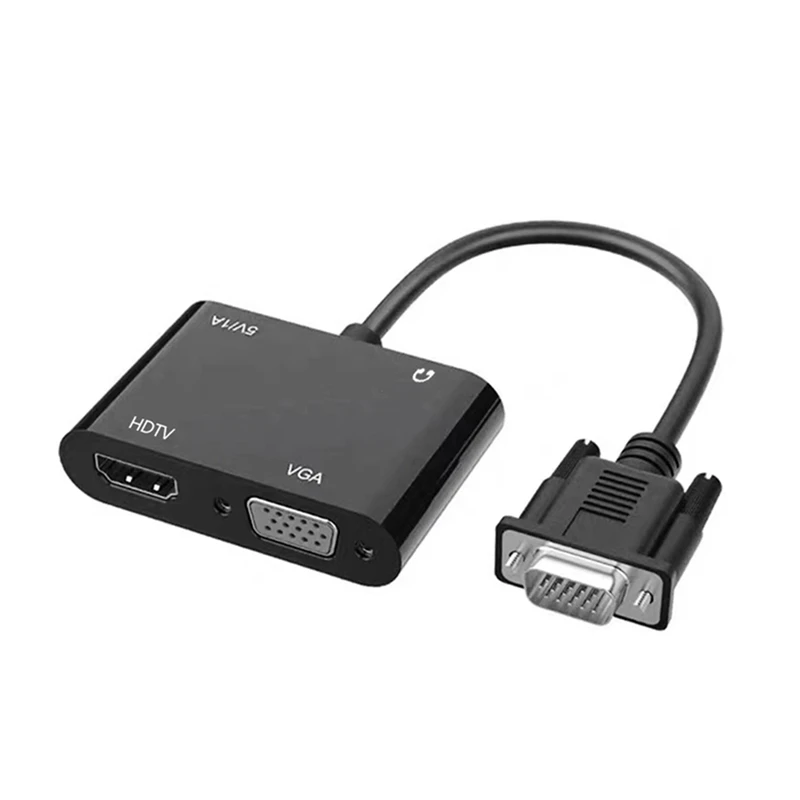 VGA เป็น HDTV + VGA Converter เชื่อมต่อคอมพิวเตอร์จอมอนิเตอร์หน้าจอคู่พร้อมสายเคเบิลอะแดปเตอร์แสดงผลพร้อมตัวแปลงไฟฟ้า