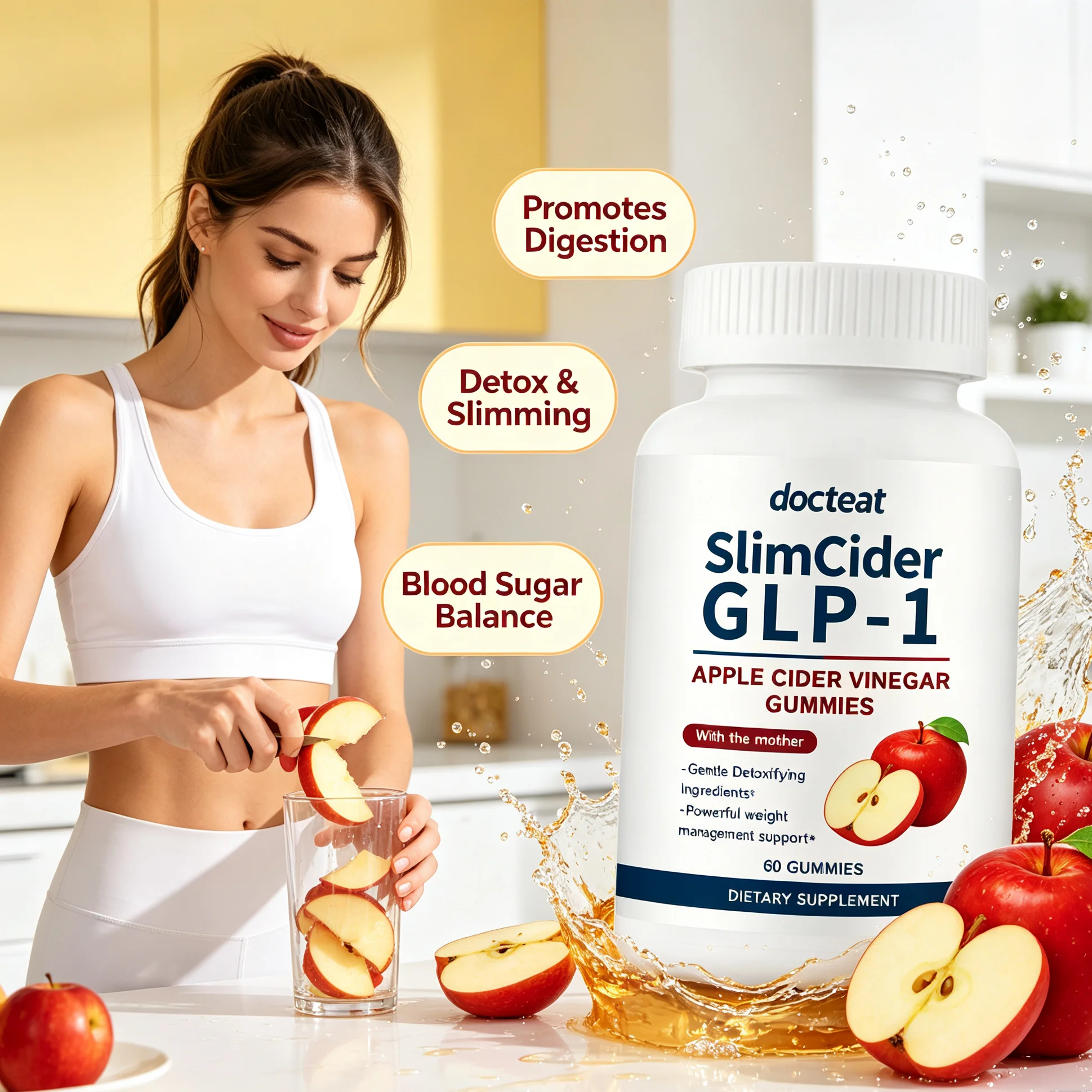 Apple Cider Vinegar Gummies ACV Gummy Support Digestion Detox Cleanse Slimming Healthy Blood Sugar Balance Dietary Supplement