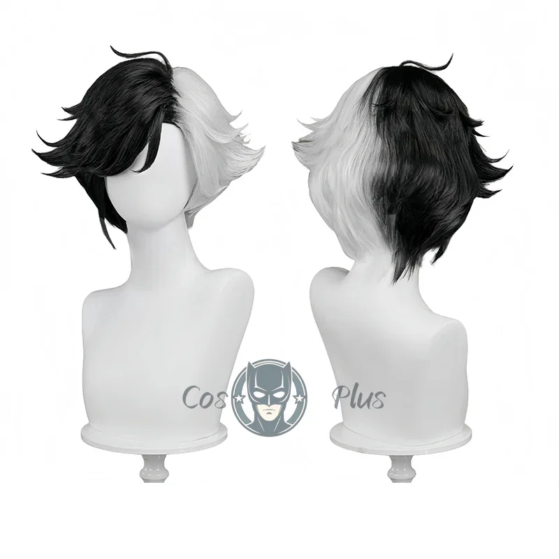 لونا سنو شعر مستعار تأثيري النساء 30 سنتيمتر أسود أبيض قصير الشعر لونا سنو مقاومة للحرارة بيروكات صناعية هالوين زي اكسسوارات #2