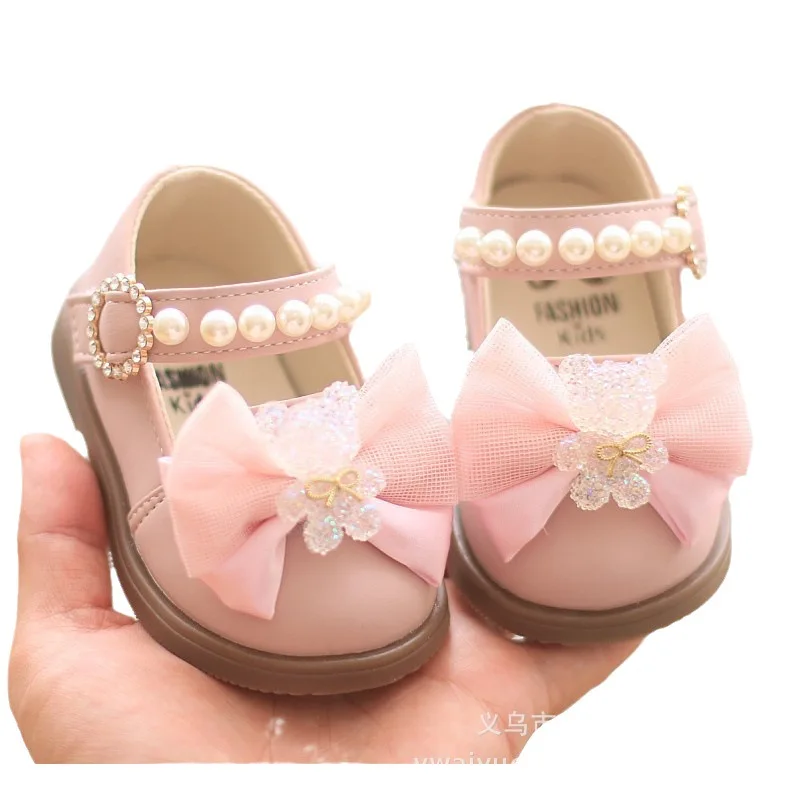 New Princess Leather ShoesCartoon Bow Square Mouth Toddler Shoes Children Sneakers Girls Baby Party Wedding Dance Kids Shoes