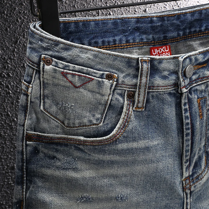 Summer Designer Fashion Men Jeans High Quality Retro Blue Stretch Slim Fit Ripped Denim Shorts Y2K Vintage Casual Shorts Hombre