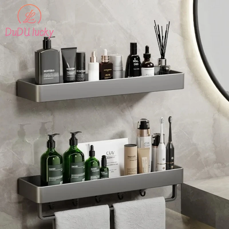 

Wall-Mounted Toilet Washstand Towel Storage Wall gray Punch-Free Bathroom Rack bathroom shelf household items