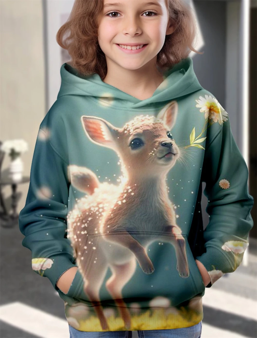 kawaii Hoodie Animal Deer 3D Print Streetwear Boys Girls Sweatshirt Oversized Unisex Hoodies Kids Hooded Pullovers Tops Clothing