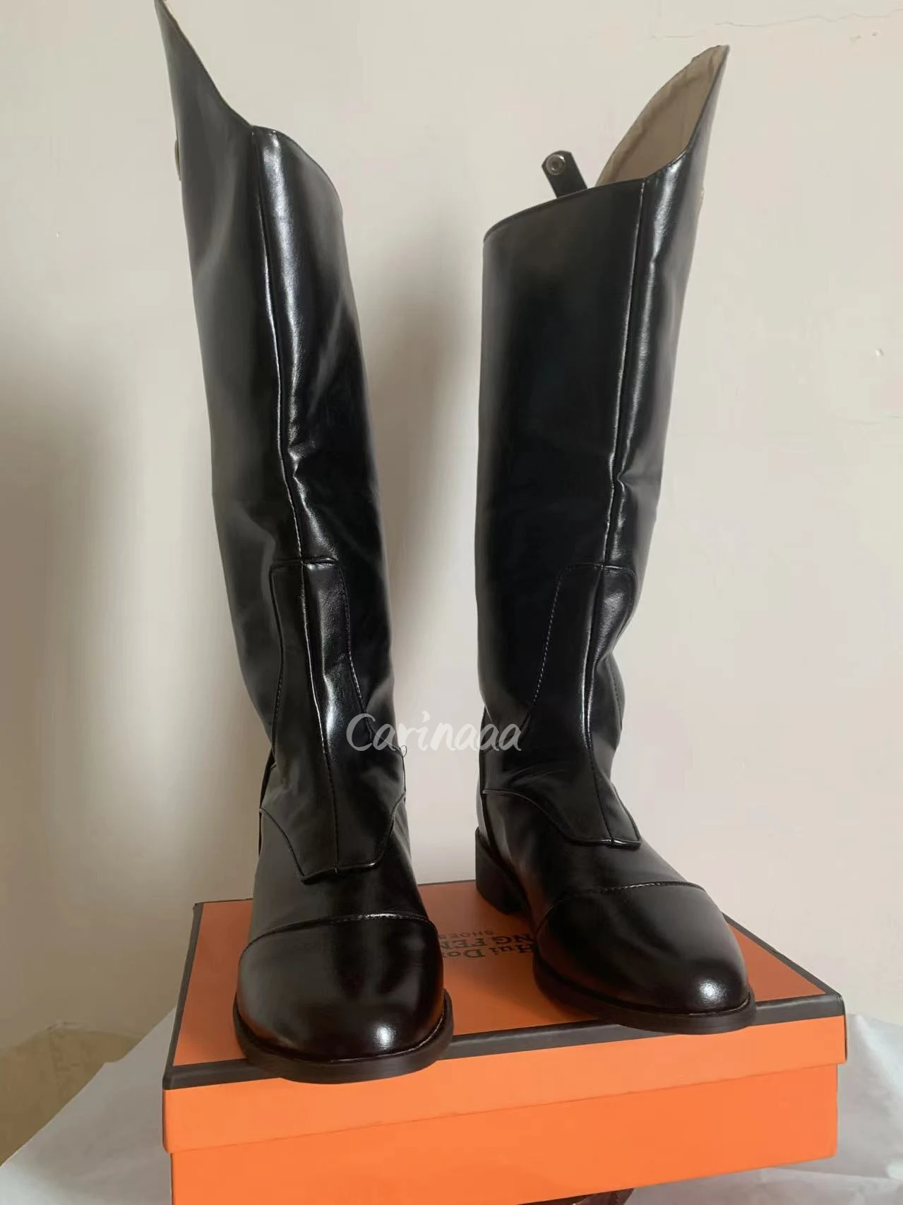 Bottes hautes d'équitation pour cavalier, chaussures en cuir PU, cavalier à coupe longue équestre, arbre large, costume médiéval pour femme