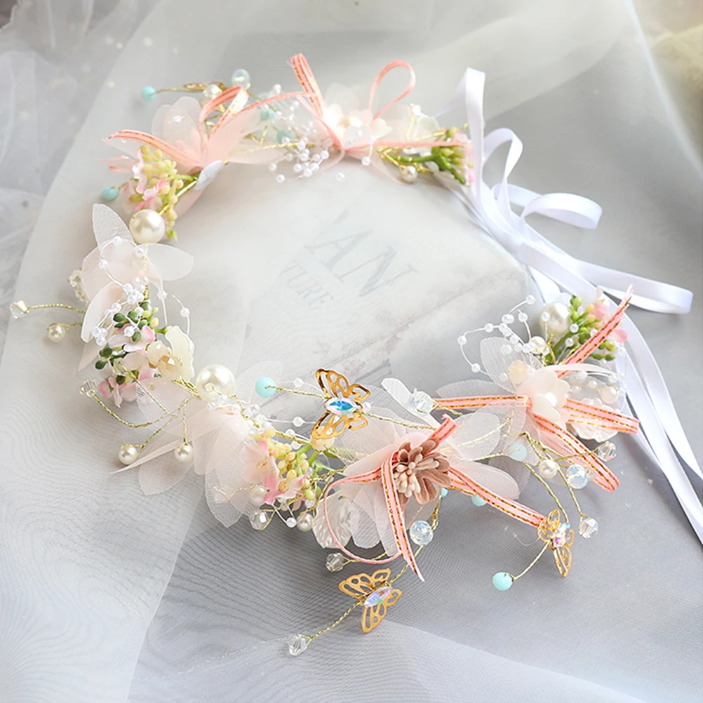 

Elegant Cloth Flower Headb Beads Wedding Bridal Headdress Hair Accessories Pearl Crystal Durable Wire Shape Adjustable