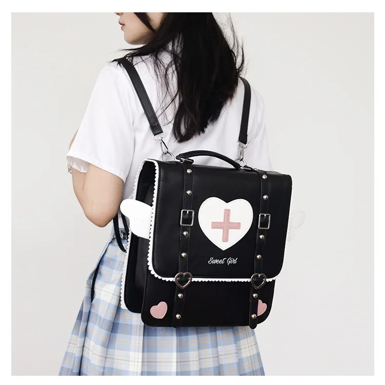 Cute Lolita Japanese Style Backpack Young Girls Kawaii Uniform School Bag Small Travel Bag Wings Daypack Women Ita Purse IB100