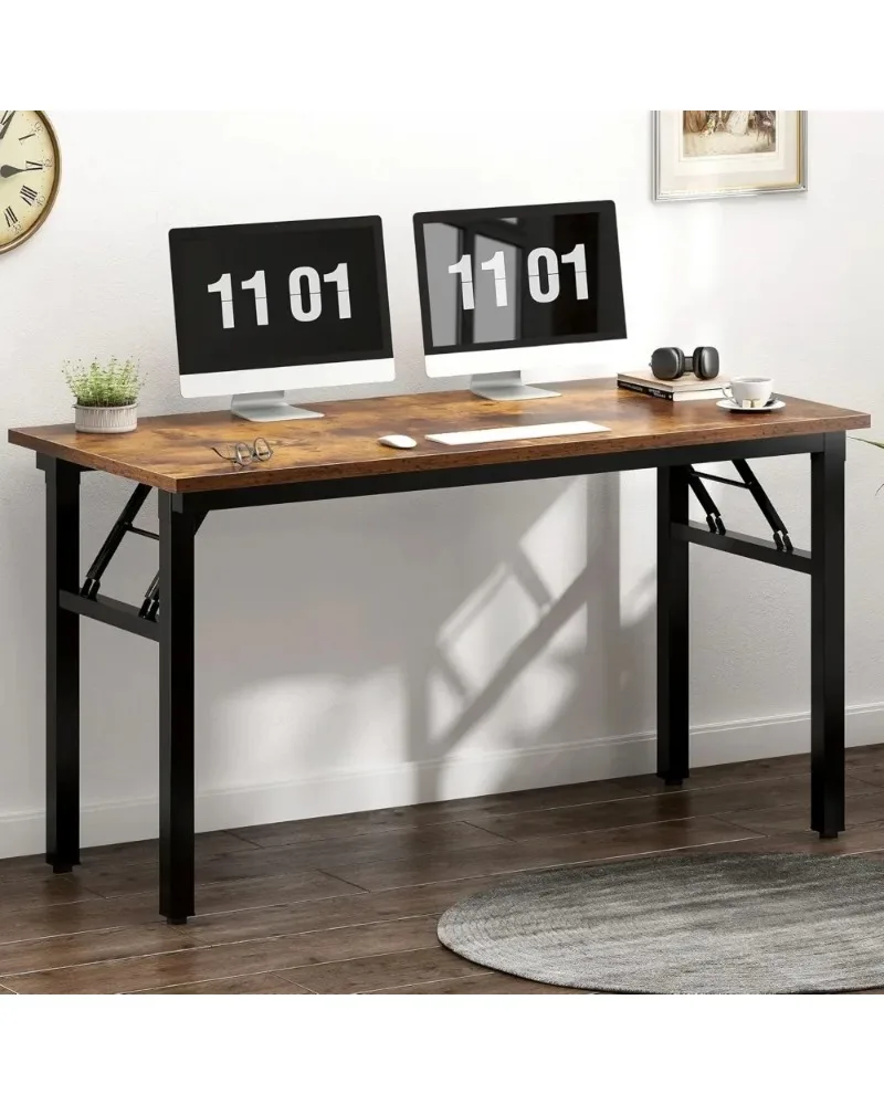 Folding 47 Rustic Brown Computer Desk with BIFMA Certification for Office Use