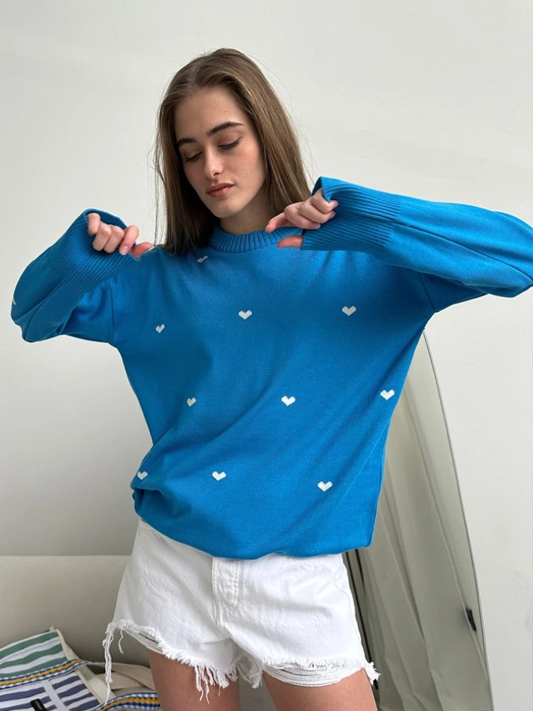 

Women's Love Print Knitted Pullover Fashion Casual Loose Female Versatile Top Autumn Winter O-neck Warm Oversized Sweater