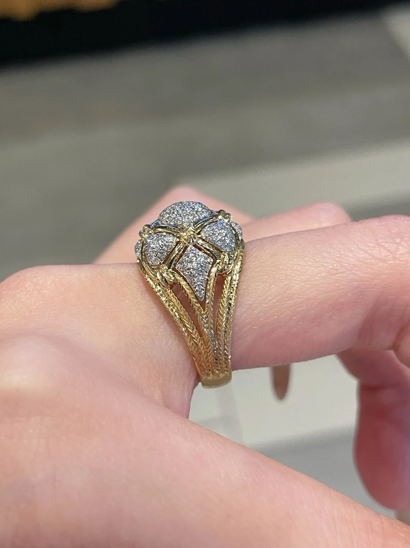 LUOWEND 100% 18K Anelli in oro giallo Design di moda di lusso 0.70 carati Anello da cocktail con vero diamante naturale per le donne Gioielleria raffinata