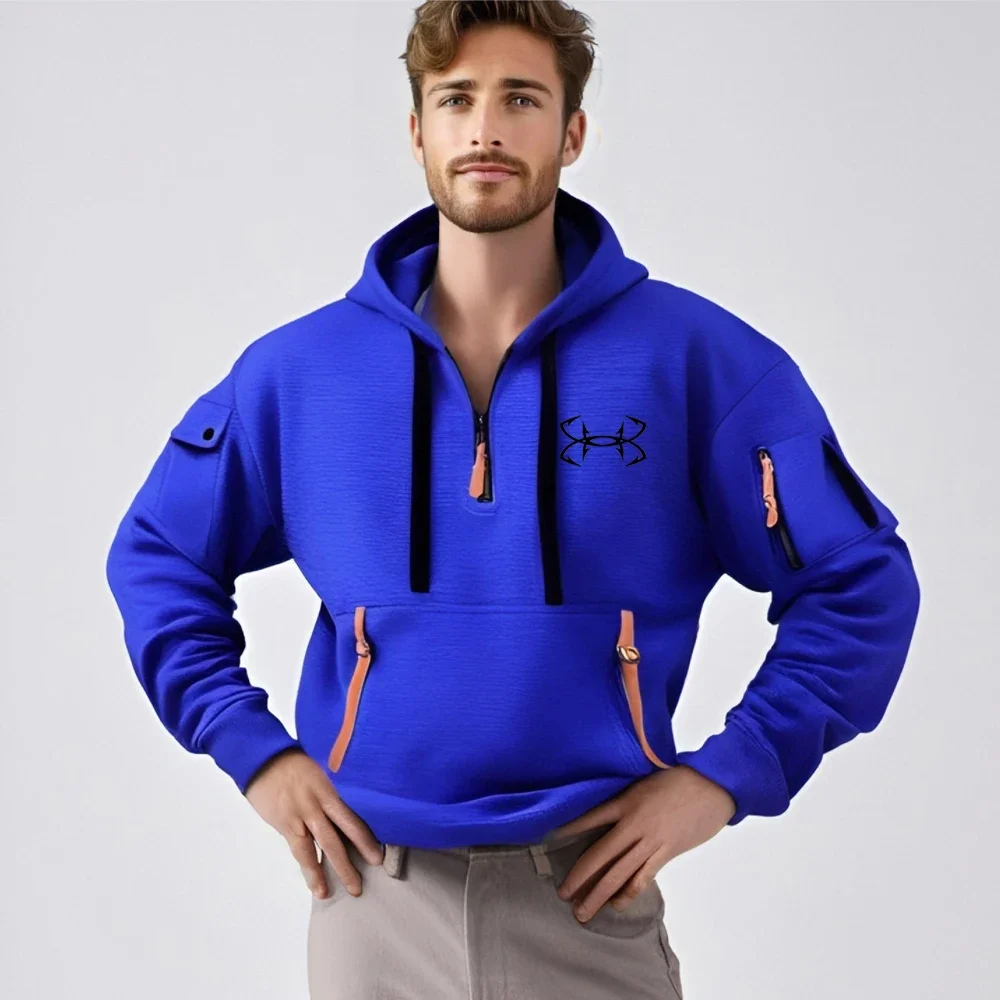 

Men's leisure sports multi-zip arm pocket hoodie jumper hoodie Brand Clothing Hoodie Multi-pocket Zipper Loose Casual Hoodies