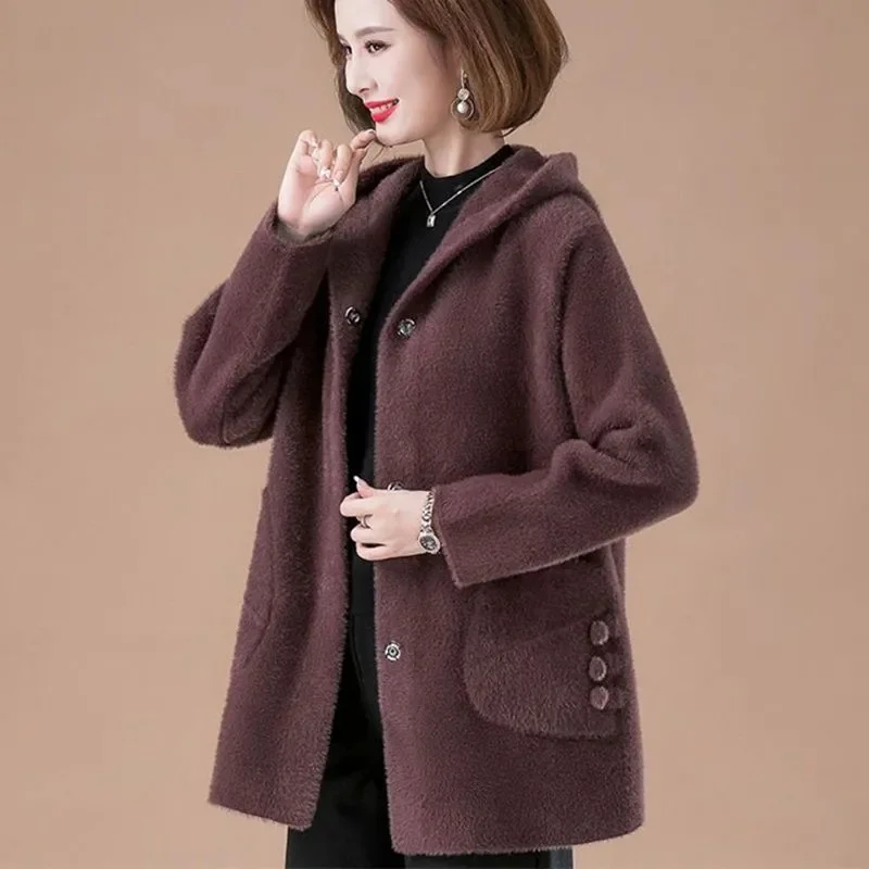 Mid aged and elderly 2023 Spring and Autumn New Mink Fleece Women's Coat High Grade Mother's Cloth Plus Fat Plus Cardigan Coat