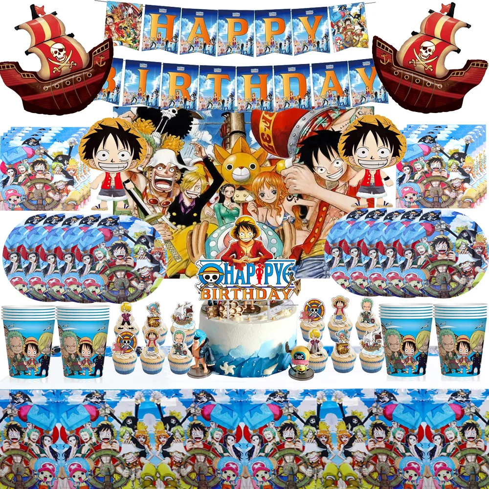 

One Pieces Luffy Party Supplies Disposable Tableware Set Cup Plates Tablecloth Balloons Baby Shower DIY Toy Gift Birthday Decor