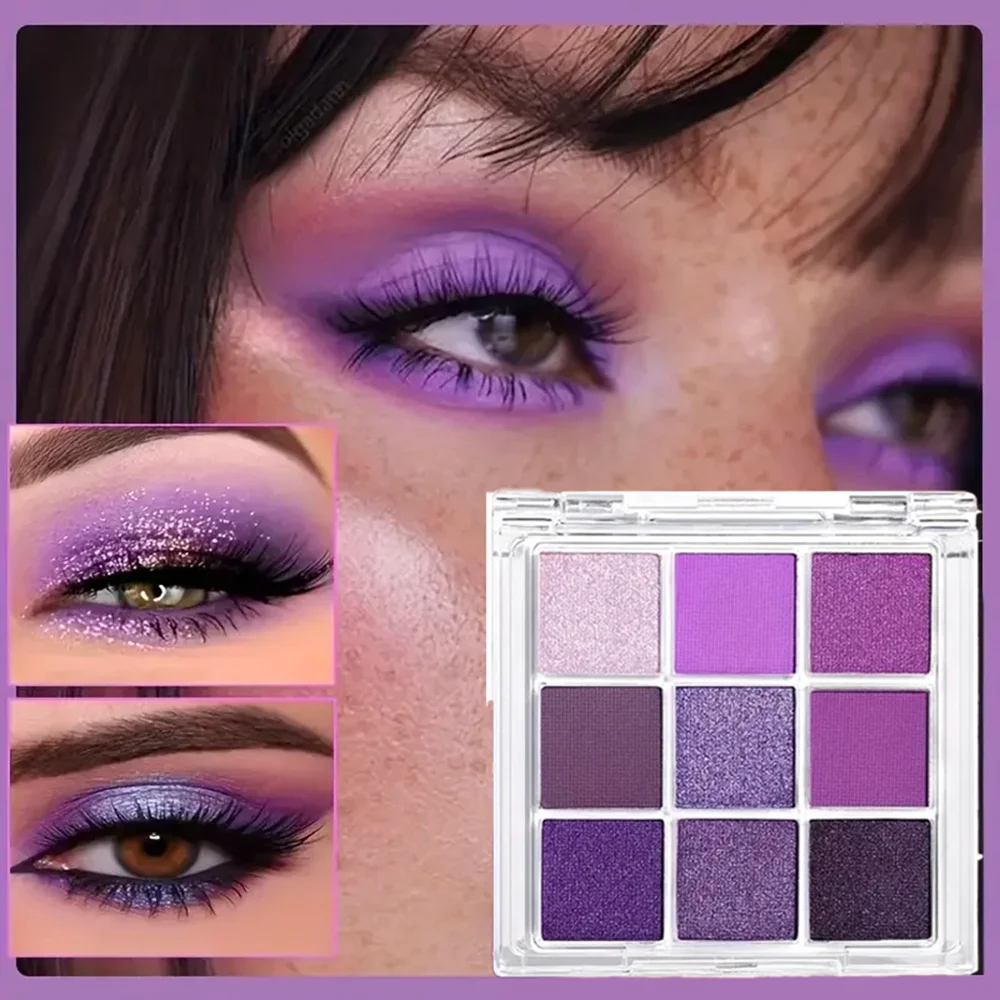 9색 퍼플 아이섀도우 팔레트 – 매트 & 쉬머, 방수, 오래 지속, 스모키 & 내추럴 룩, 남녀공용