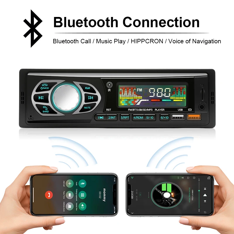 Hippcron راديو السيارة 1din الصوت بلوتوث مشغل MP3 ستيريو FM استقبال مع أضواء ملونة AUX/USB/TF بطاقة في داش كيت