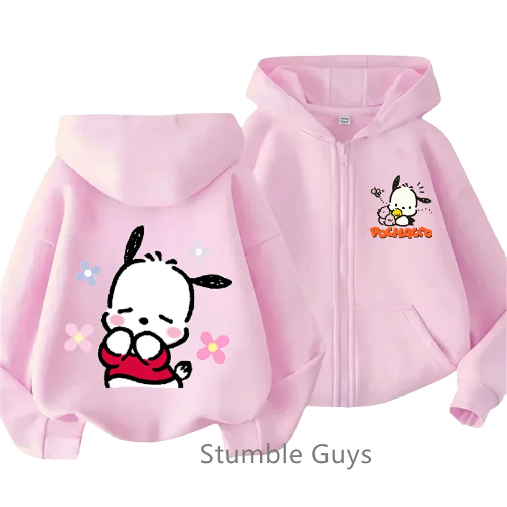 New Pochacco Zipper Hoodie Kids Fashion Kawaii Clothes Anime Boys Girls Sweater Casual Marios Long Sleeve Sonic Trucksuit