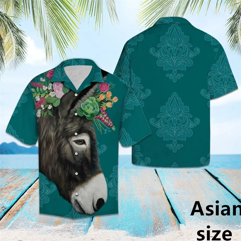 

3D Print Funny Donkey Hawaiian Shirts For Men Clothes Summer Farm Animal Button Lapel Shirt Casual Streetwear Unisex Blouse Tops